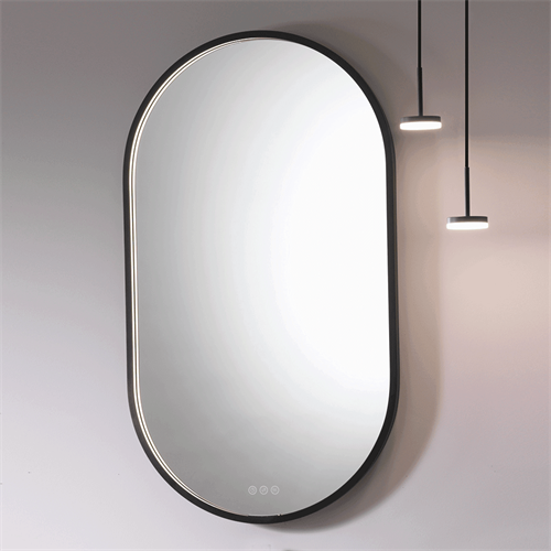 Oregon Mirror with Black Frame & Integrated LED Light - 600 x 1050mm